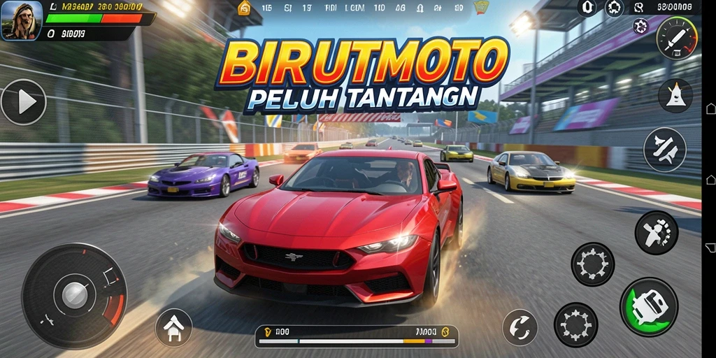 Tangkapan layar dari gameplay BIRUTOTO menampilkan aksi balap yang mendebarkan.