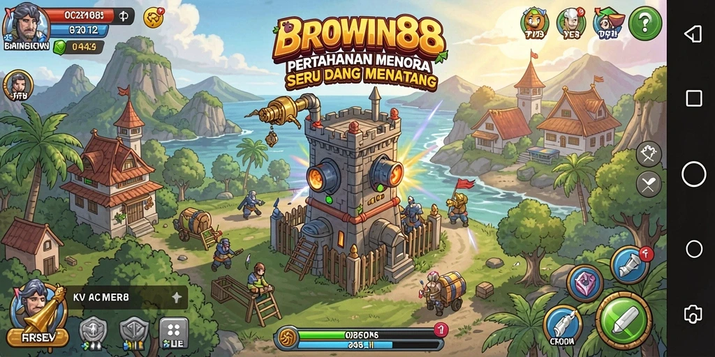 Screenshot menampilkan aksi seru di game Tower Defense BROWIN88.