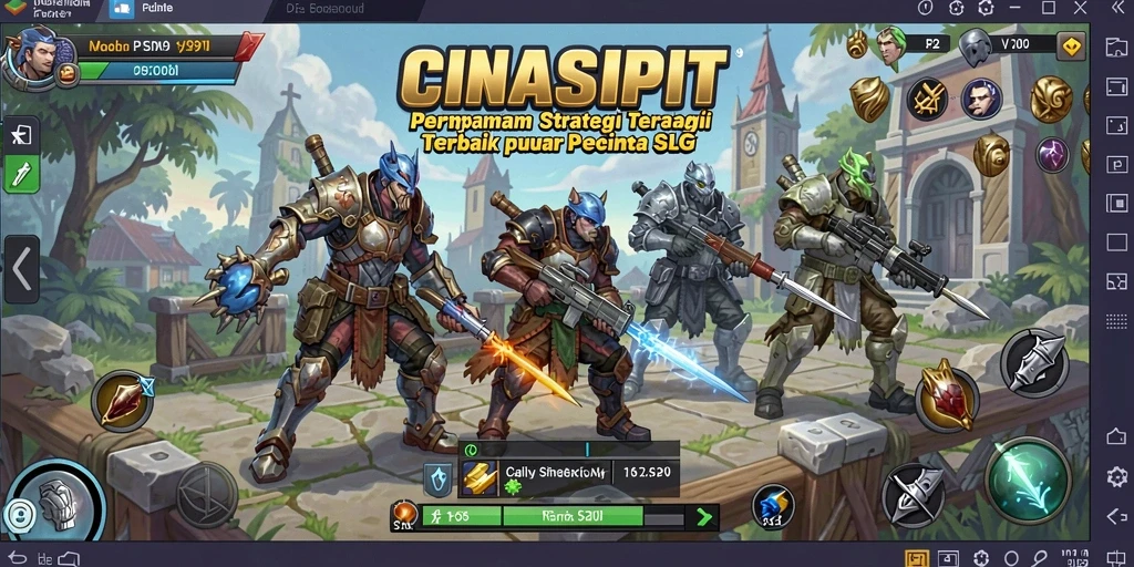 Tampilan gameplay CINASIPIT dengan pertempuran strategis dan pembangunan kerajaan.