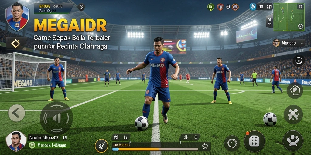 Tangkapan layar utama gameplay MEGAIDR menunjukkan aksi sepak bola yang mendebarkan.