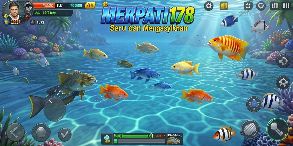 Screenshot gameplay MERPATI178 menunjukkan aksi menembak ikan yang seru.